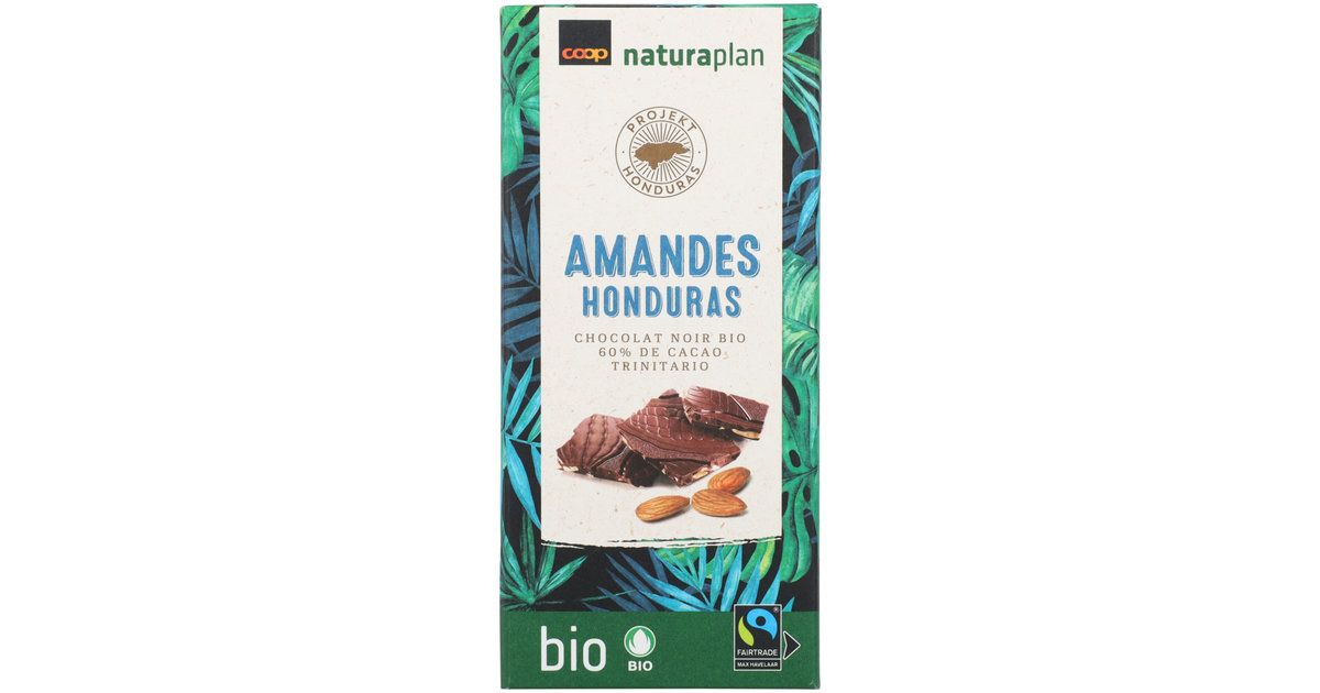 Bio Fairtrade Plaque de chocolat noir 60% &amp; amandes 100g