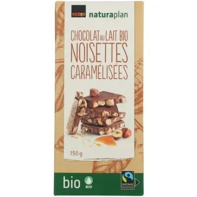 Bio Fairtrade Plaque de chocolat au lait avec noisettes 150g
