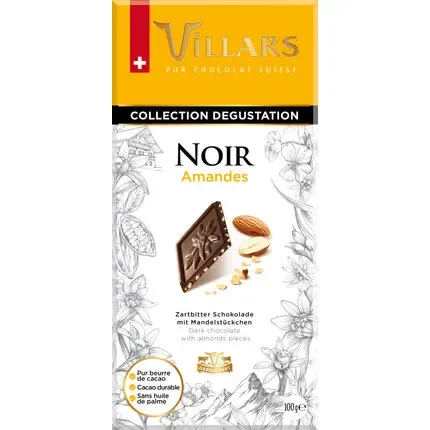 Plaque de chocolat Villars Noir Amandes 100g
