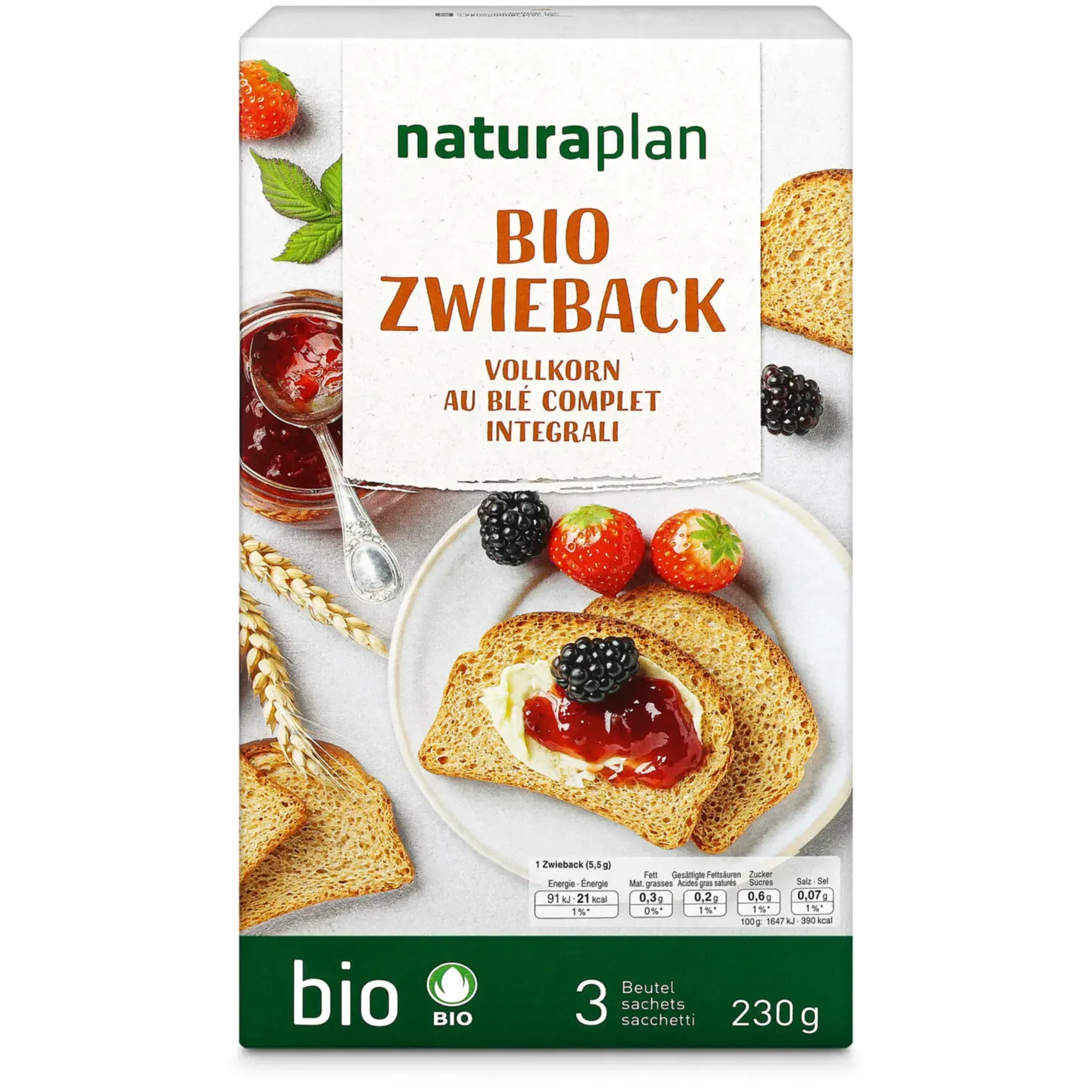 Bio Zwiebacks au blé complet 230g