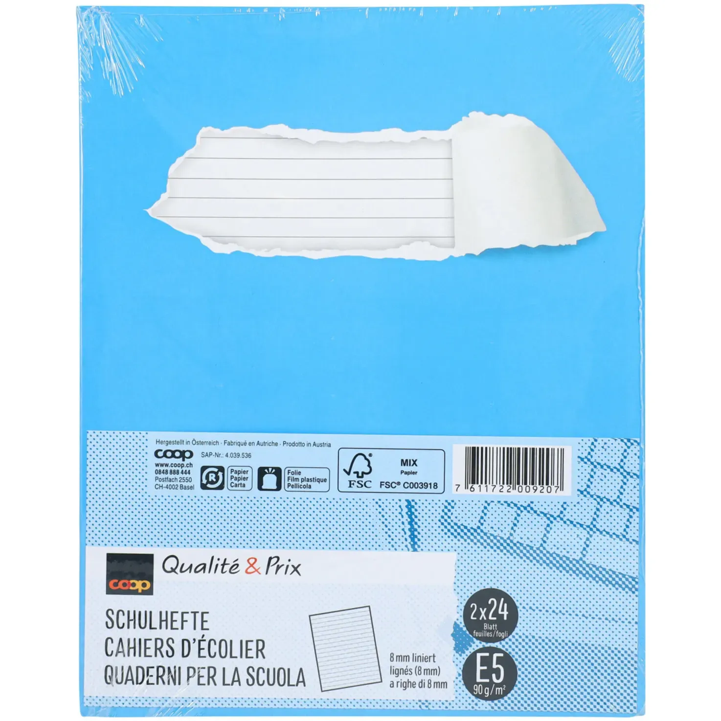 Cahiers lignés E5 FSC 8mm sans cadre  2 pièces