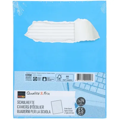 Cahiers lignés E5 FSC 8mm sans cadre  2 pièces