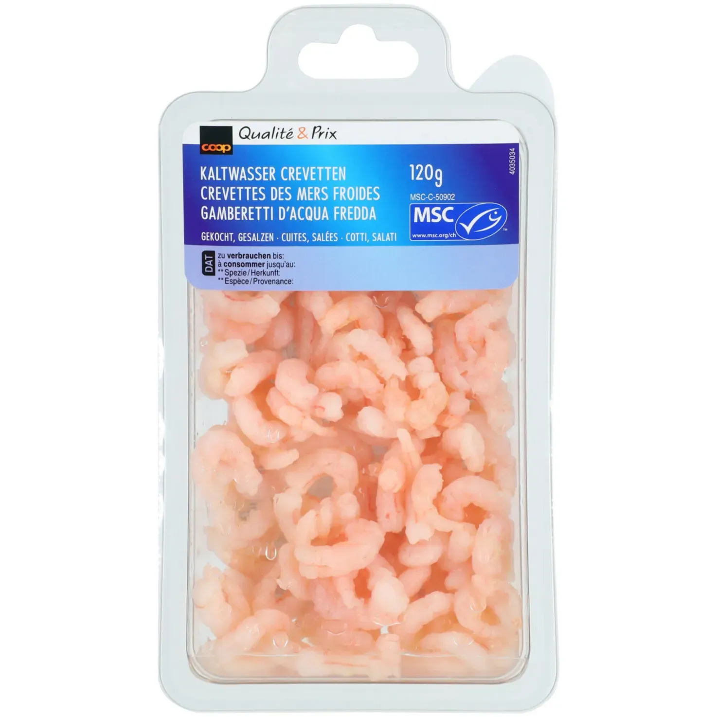 Crevettes des mers froides MSC salées et cuites 120g
