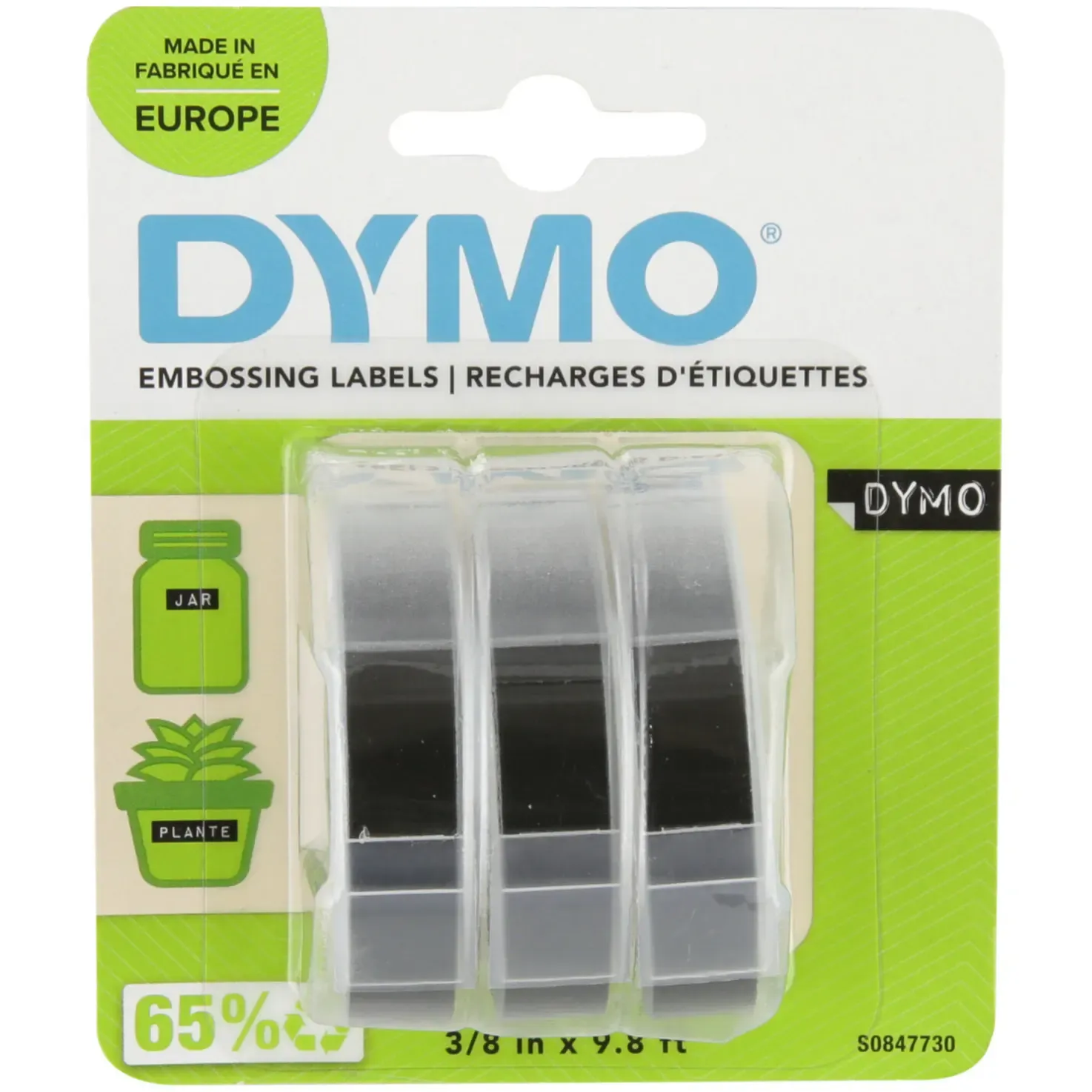 Ruban à gaufrer Dymo noir 9 mm blister 3 pièces