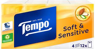 Mouchoirs en papier Soft &amp; Sensitive Softpack Tempo 12x9 pièces