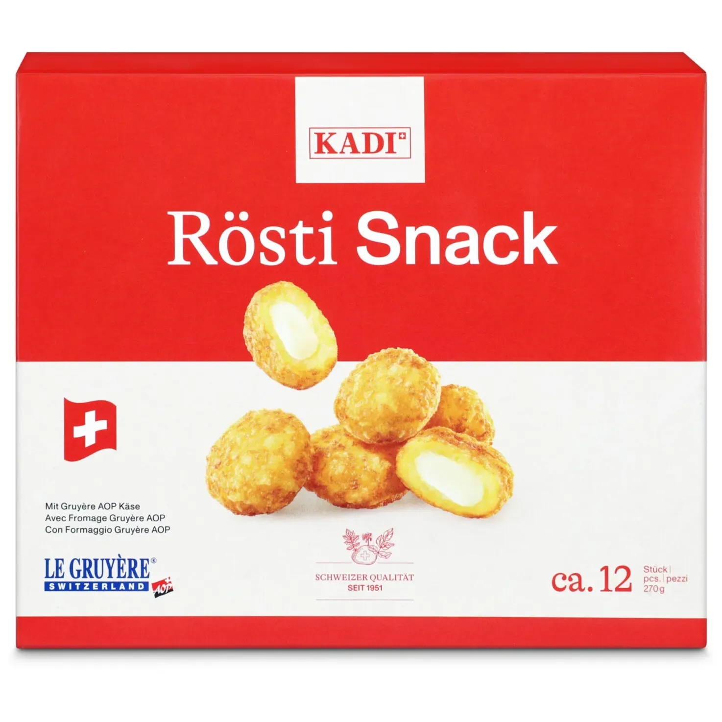 Kadi Swiss Snack de rösti &amp; gruyère AOP 270g