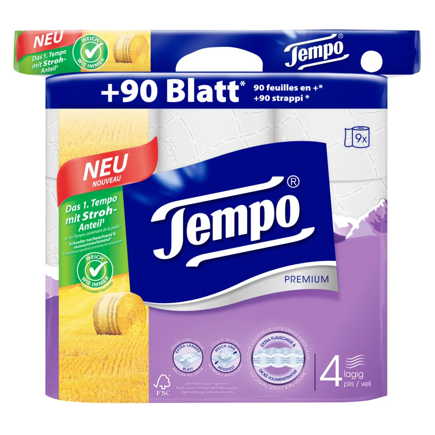 Papier hygiénique Premium 4 épaisseurs Tempo 9x120 feuilles