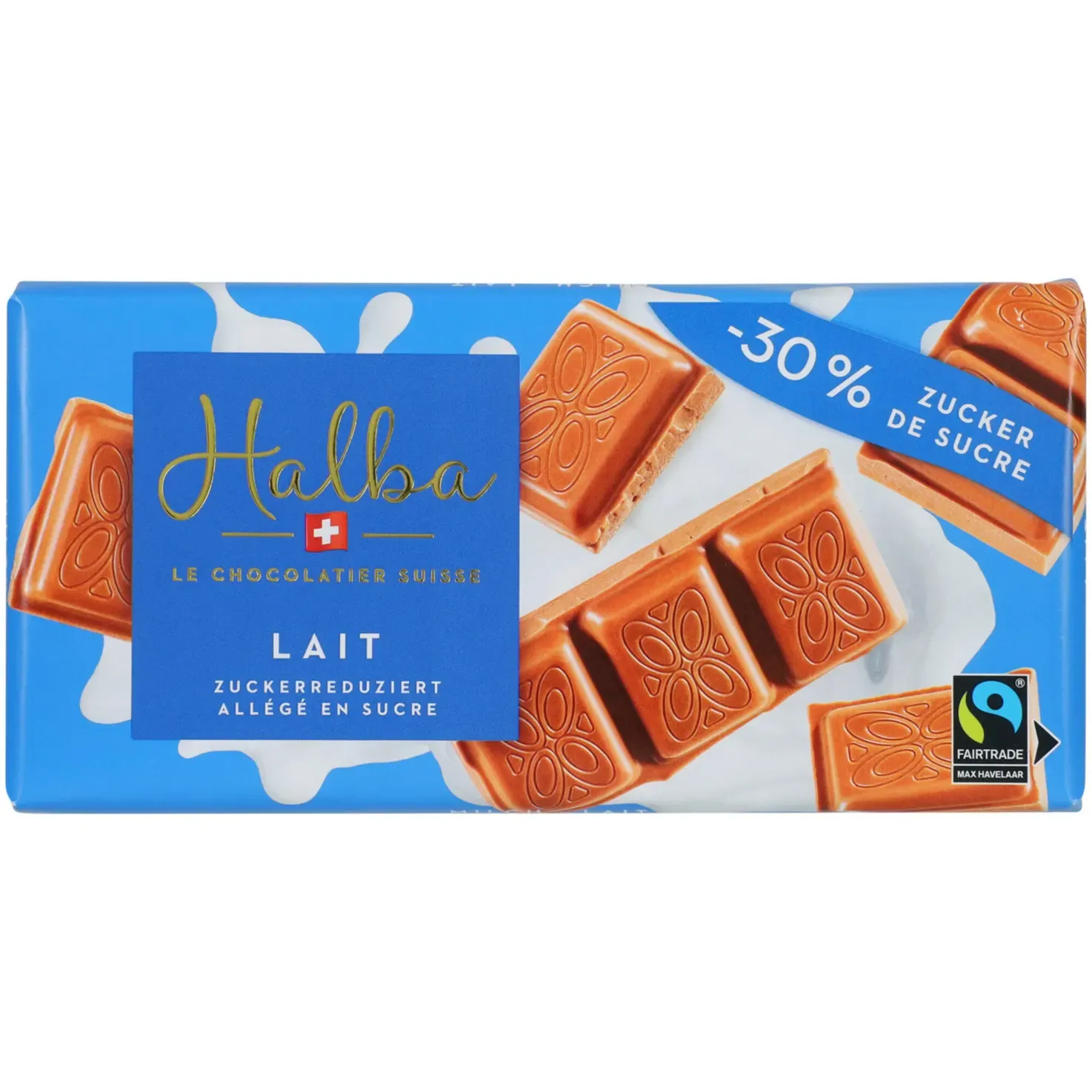 Plaque de chocolat au lait Halba allégé en sucre 100g