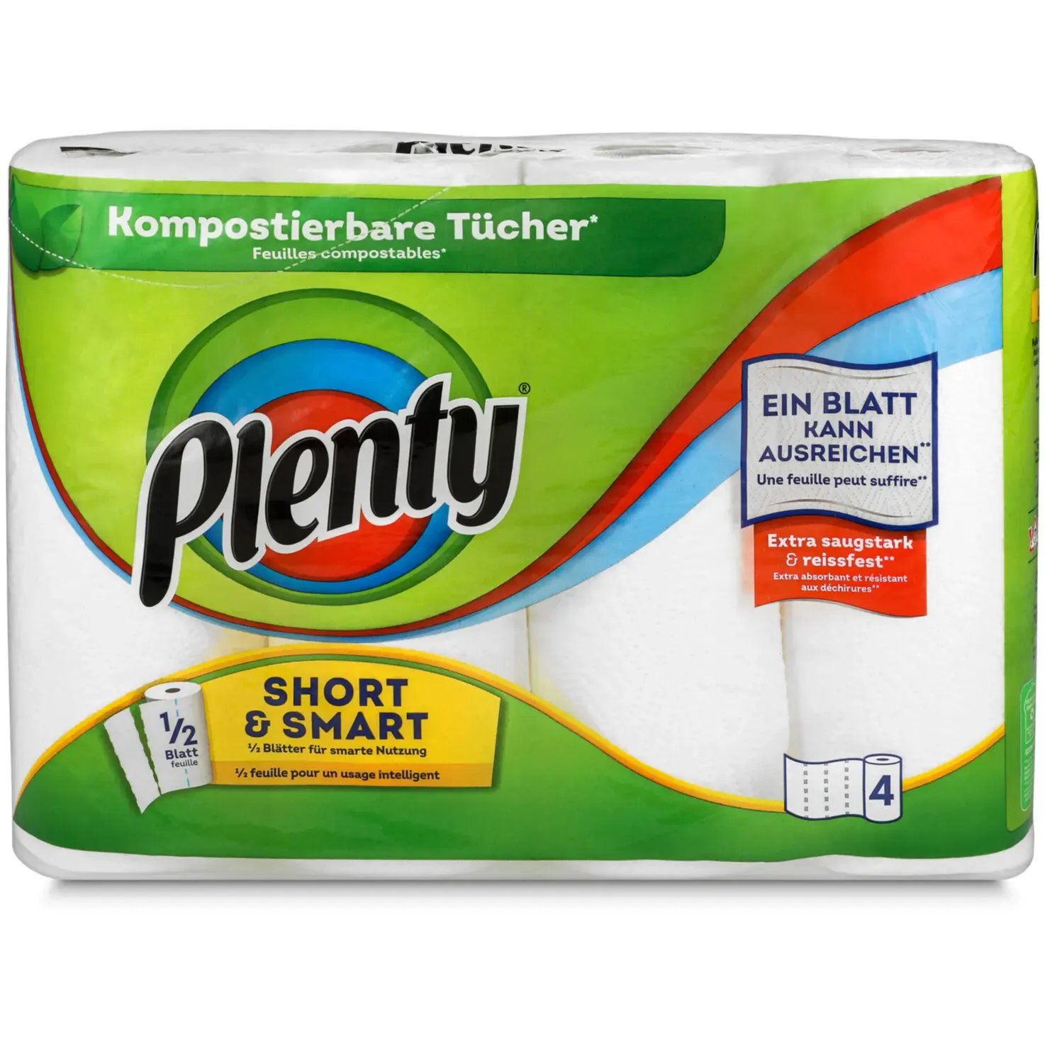 Plenty Serviettes de papier blanc Short &amp; Smart 4 rouleaux
