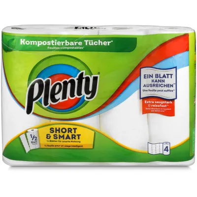 Plenty Serviettes de papier blanc Short &amp; Smart 4 rouleaux