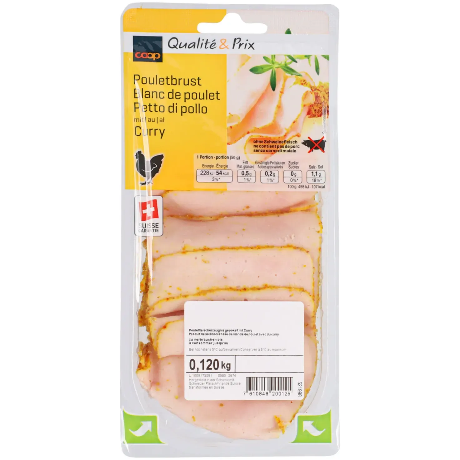 Poitrine de poulet au curry en tranches extra fines 120g