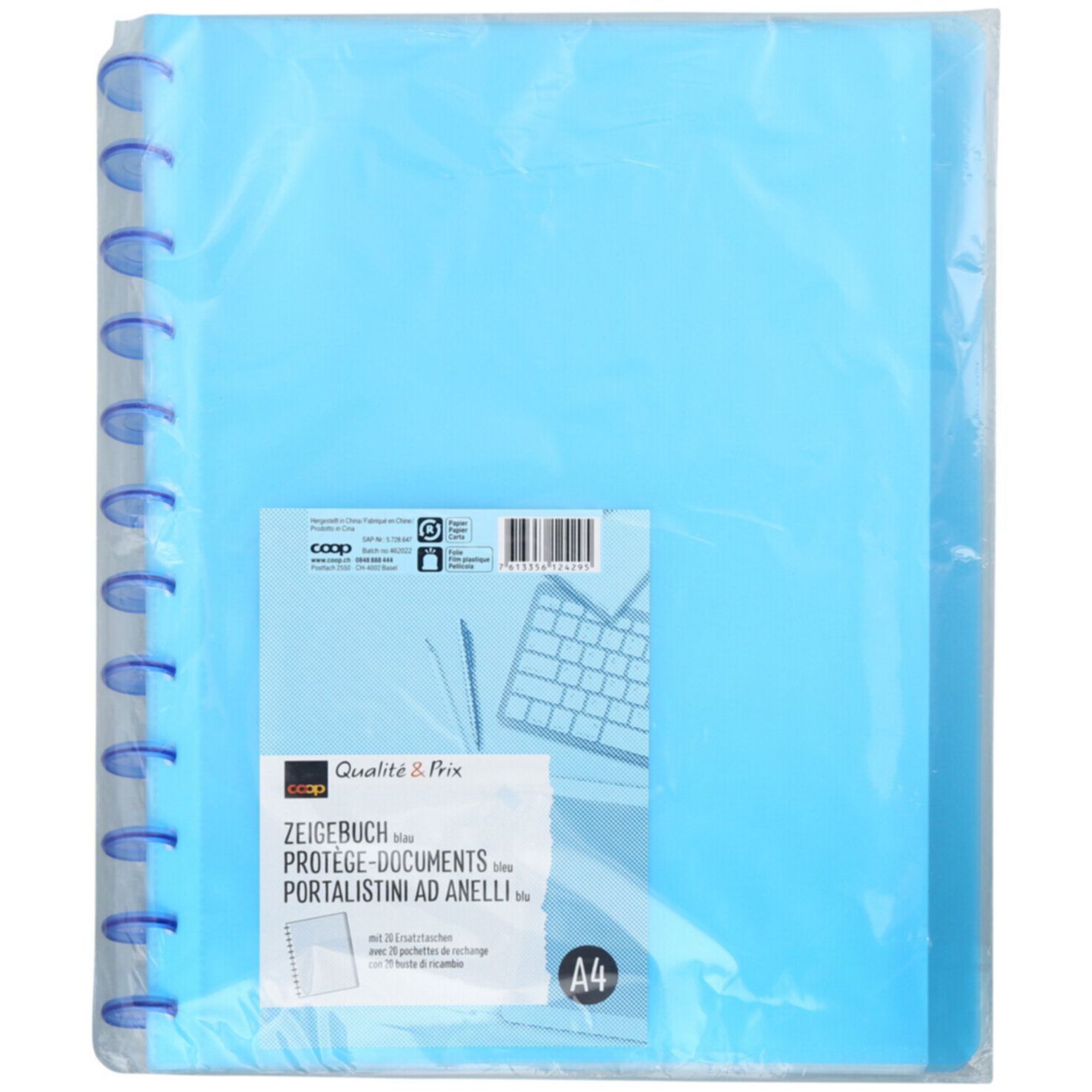 Protège-documents bleu avec 20 pochettes