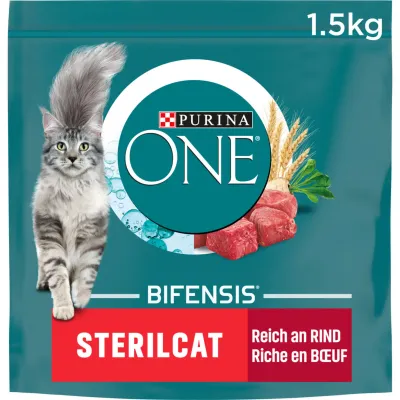 Purina ONE Croquettes au boeuf &amp; blé Sterilcat pour chat 1500g