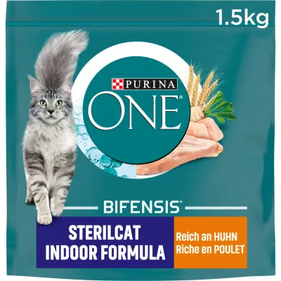 Purina ONE Croquettes au poulet &amp; céréales Sterilcat pour chat intérieur 1500g