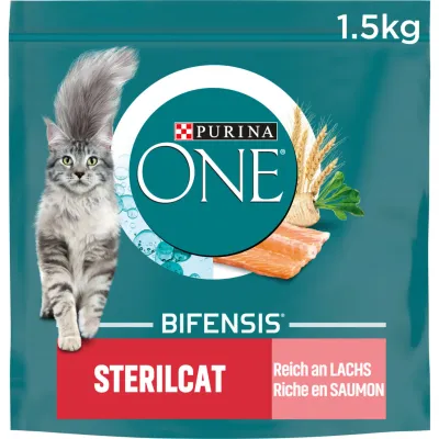 Purina ONE Croquettes au saumon &amp; blé Sterilcat pour chat 1500g