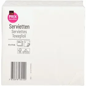 Serviettes papier blanches 3-plies 33x33cm 100 pièces