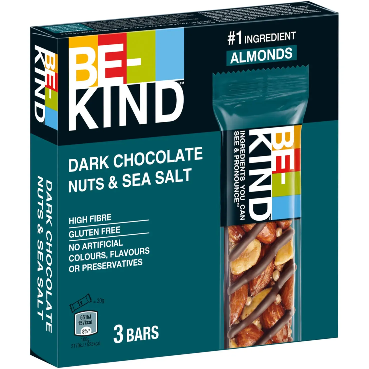 Be-Kind® Multipack Noix &amp; Chocolat Noir Sel de Mer 3x30g