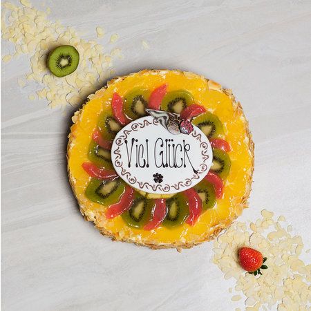 Gâteau fruits avec fondant &amp; texte individualisé Ø24cm