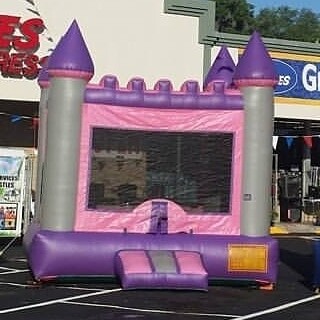 Purple and gray jumping castle