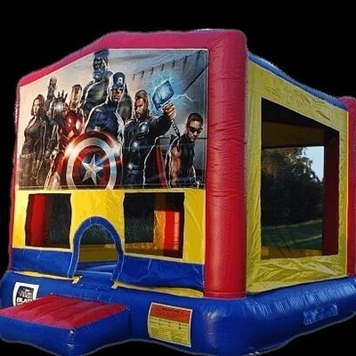 Avengers jumping castle with basketball hoop in it🤾