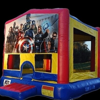 Avengers jumping castle with basketball hoop in it🤾