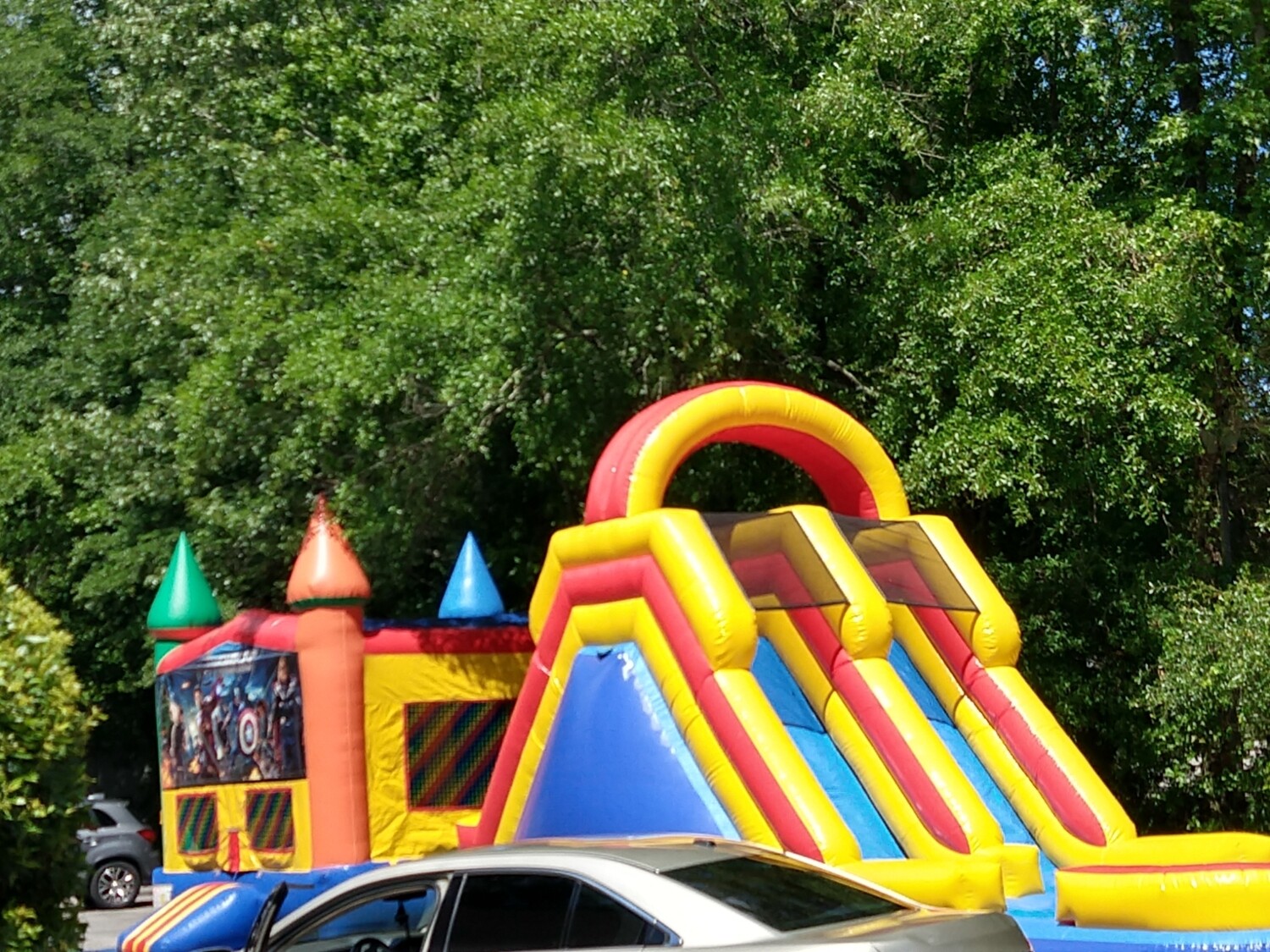 Avengers jumping castle with basketball hoop in it🤾