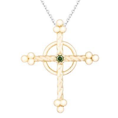 CC Celtic Cross©—Medium Yellow Gold w/ Green Diamond