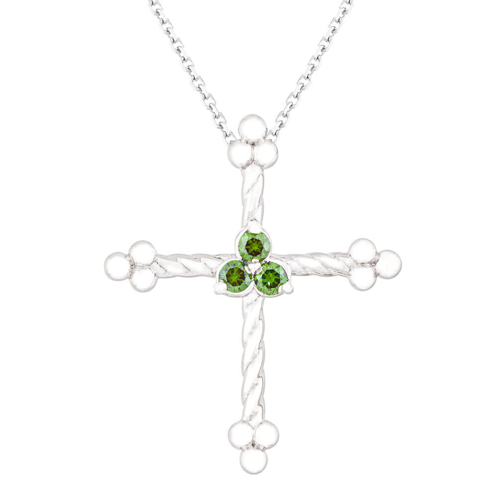 CC Celtic Cross©—Small White Gold w/ Green Diamonds