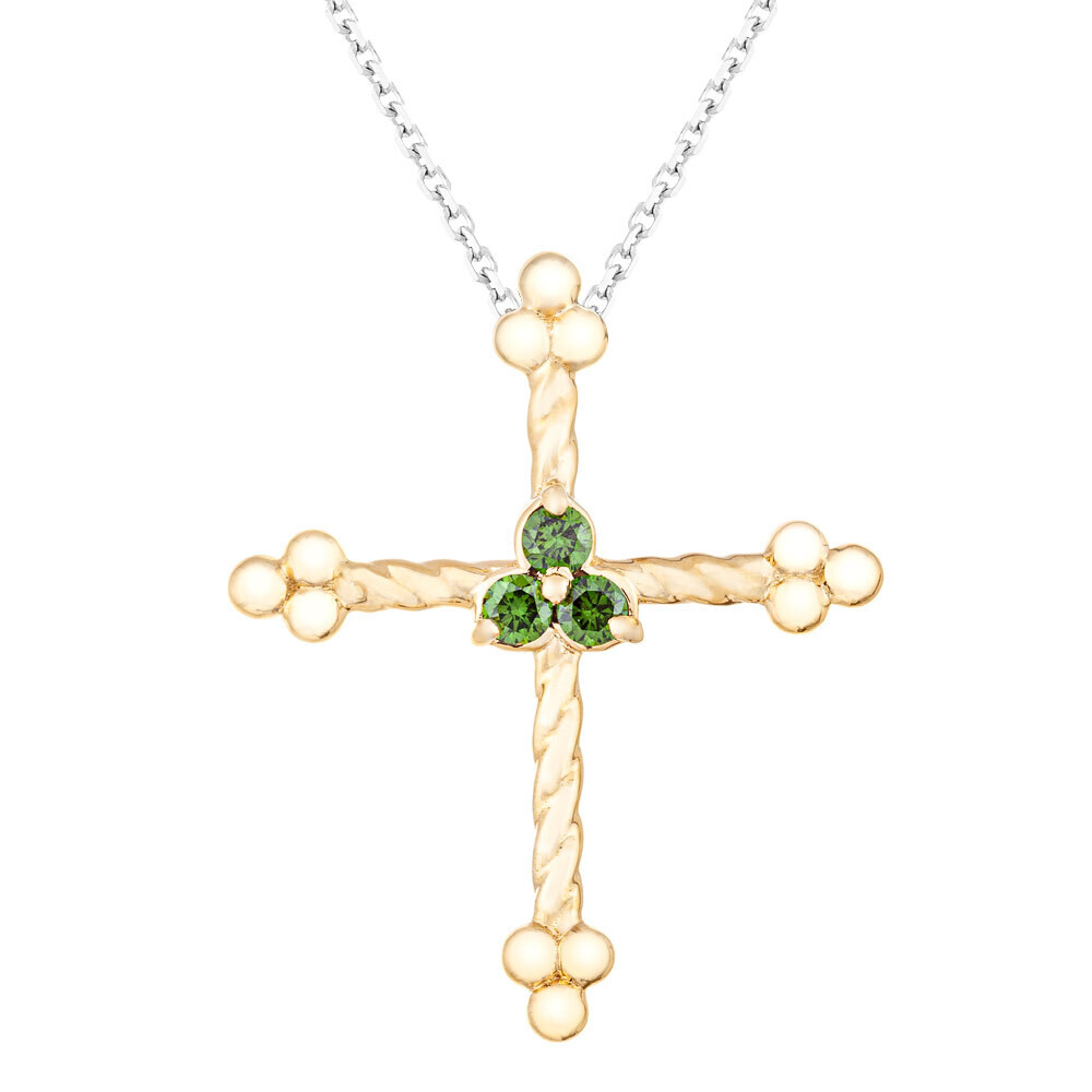 CC Celtic Cross©—Small Yellow Gold w/ Green Diamonds