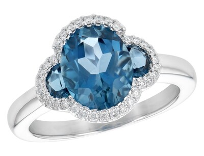 Three Stone London Blue Topaz and Diamond Ring