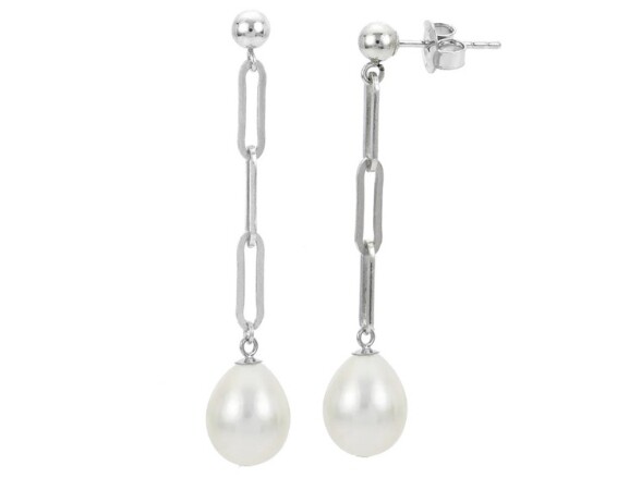 Paperclip Chain and Pearl Drop Earrings