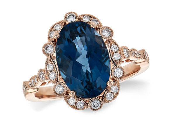 Vintage Style London Blue Topaz & Diamond Ring