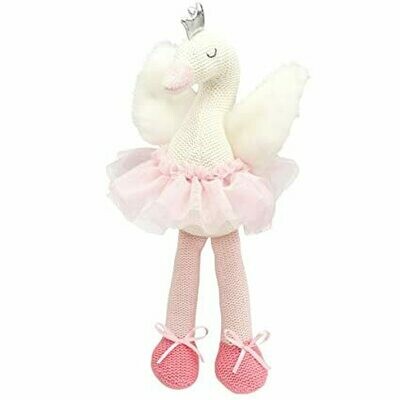 Elegant Baby knit toy, 15" pink and white swan