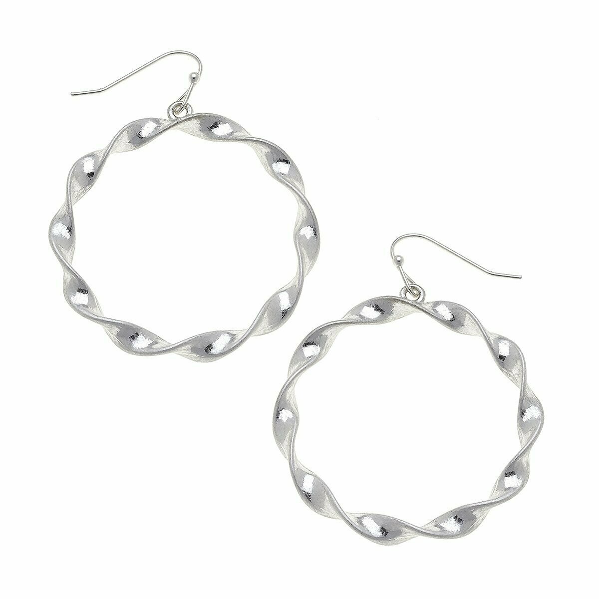 Circle Earrings in Worn Silver