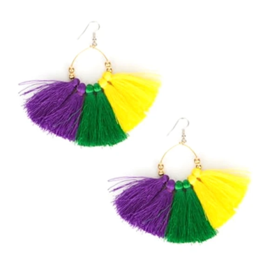 1.75" Purple, Green, and Gold Tassel Earrings