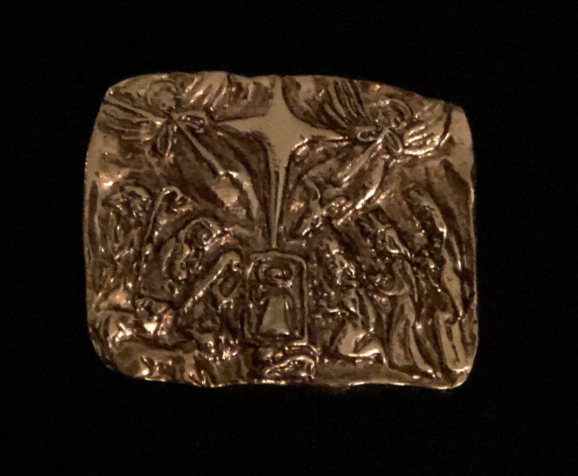 India Stewart Gold Nativity Pin/Pendant