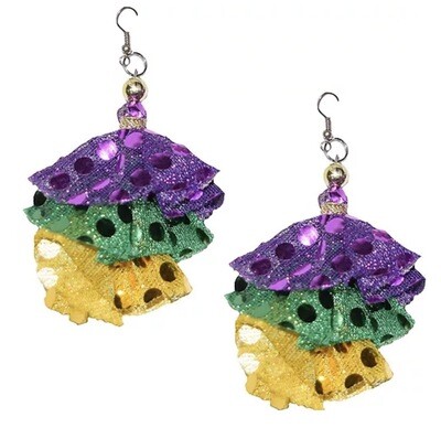 Purple, Green, and Gold Three Tier Earrings