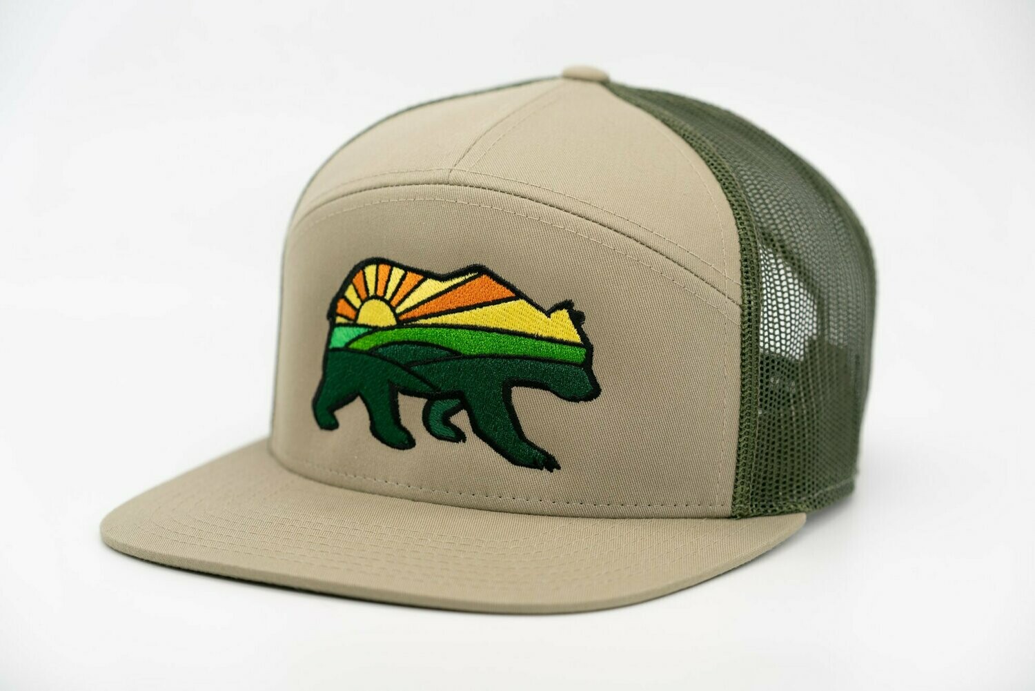Prairie Bear Logo Hat Olive 7 Panel