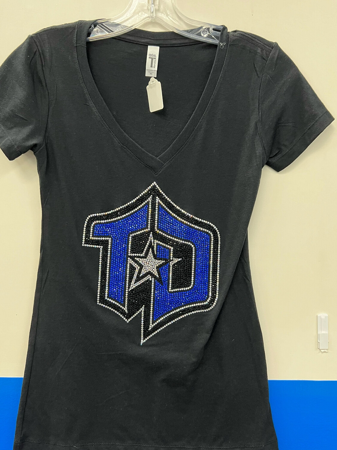 Ladies Fan Favorite Blend V-Neck Tee - with Rhinestone Top Dog Name