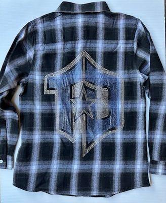 Black &amp; Gray flannel With Full Back Rhinestone Logo