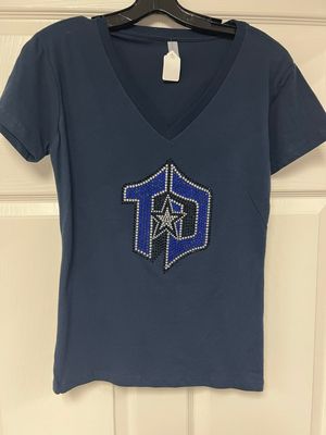 Ladies Navy V-Neck with Rhinestone TD Logo