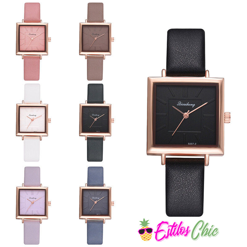 Reloj Femenino Cuadrado Unicolor Relojes de Dama con correa de Cuero Colores Variados