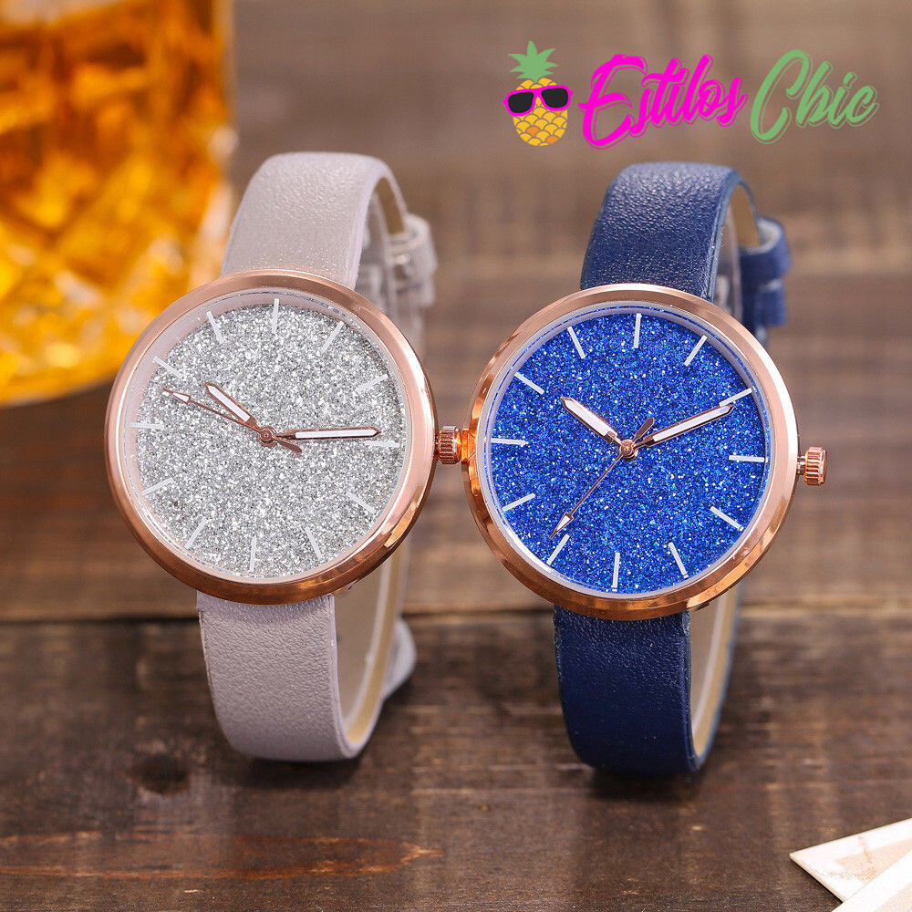 Relojes para mujeres con Correa de Cuero Reloj Escarchado Unicolores de Aguja .