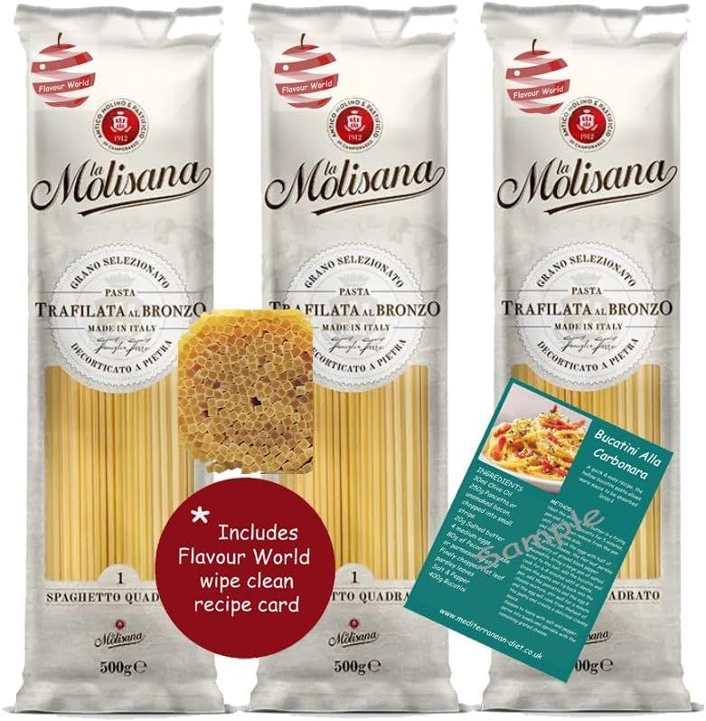 La Molisana Spaghetti Quadrato No.1 Italian Square Dried Pasta 1.5kg (3 x 500g Packs)