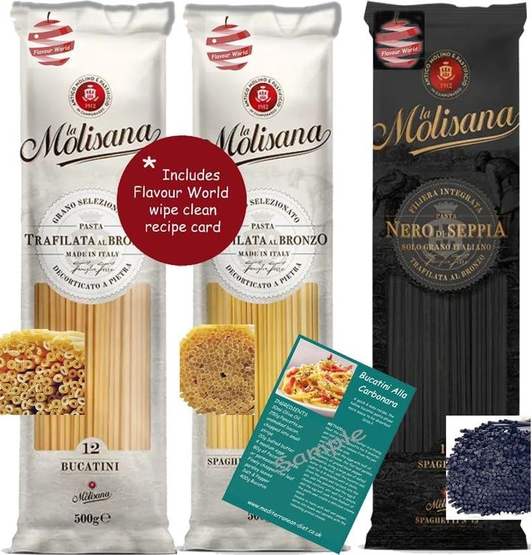 La Molisana Long Pasta Selection Pack Bucatini, Black Squid Ink Spaghetti, Quadrato 1.5kg (3 x 500g)