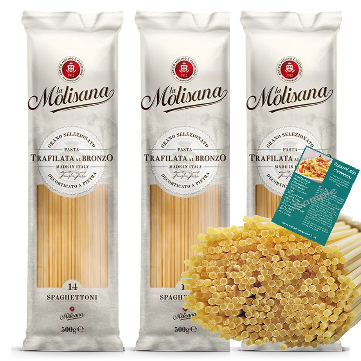 La Molisana Spaghettoni Spaghetti Bronzed N.14 Dried Pasta (3 x 500g) Med Diet