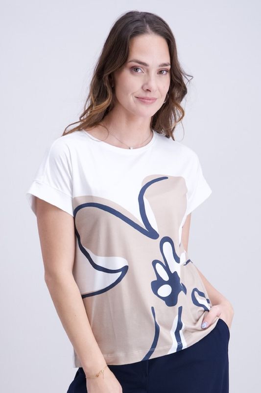 Signe Nature 847088 T-shirt Ecru-navy