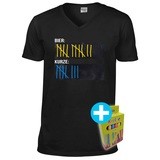 T-Shirt Strichliste Bier & Kurze mit Kreide beschreibbar inkl. 12er-Pack Kreide (Herren V-Neck, Schwarz)