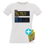 T-Shirt Strichliste Bier & Kurze inkl. 12er-Pack Kreide (Damen, Rundhals, Weiß)