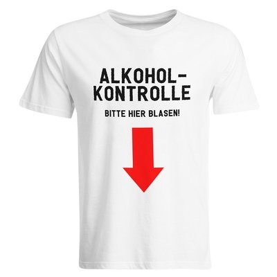 Alkoholkontrolle – Bitte hier blasen T-Shirt (Herren, Rundhals Ausschnitt)